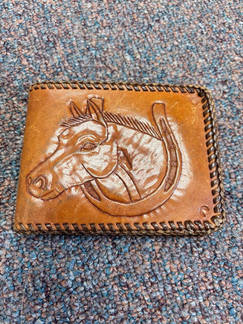 Vintage Hand Tooled Leather Horse Motif Bifold Wallet